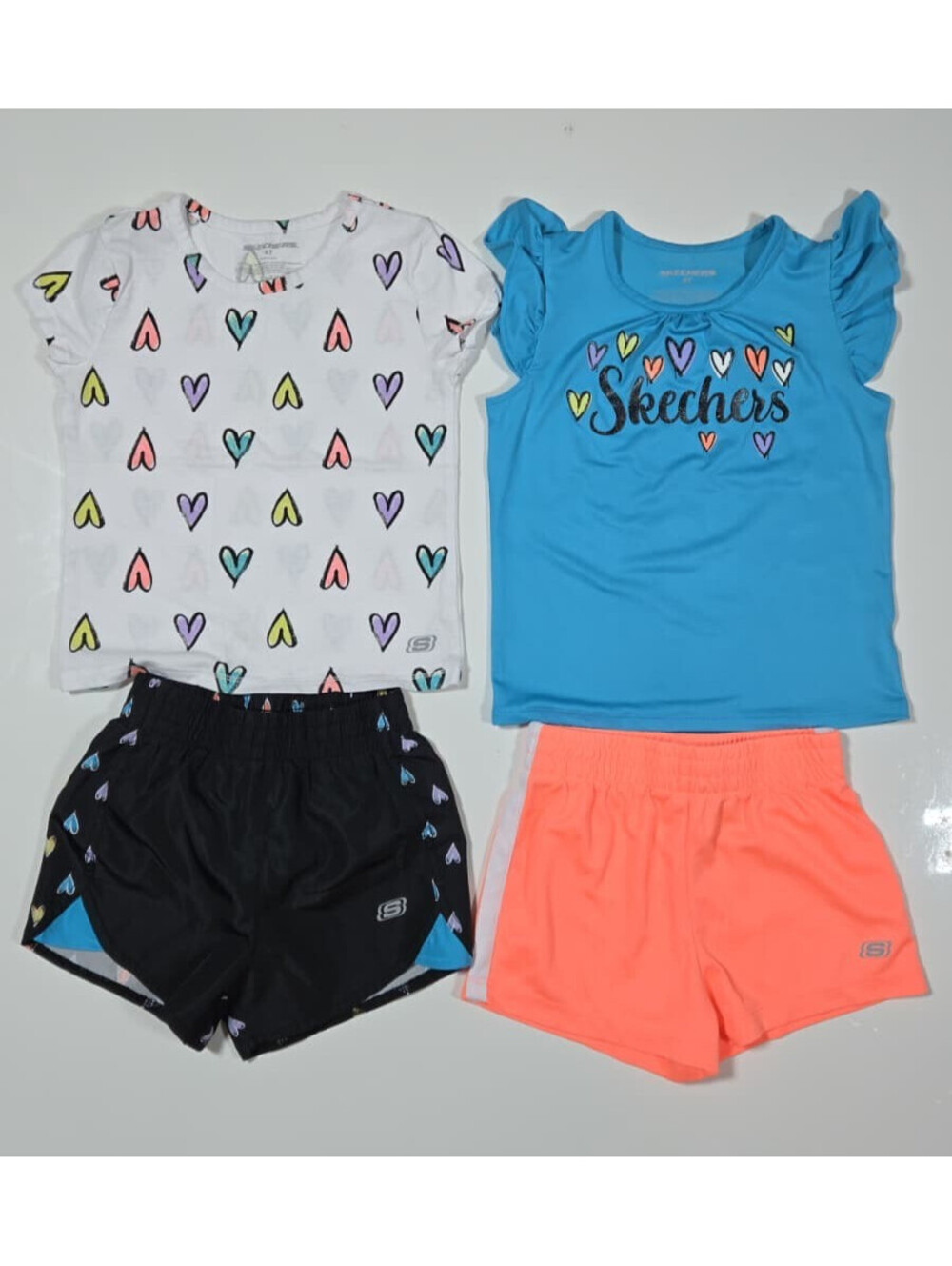Skechers Girls 2‑Piece Outfit Bundle – Blue & White  Tops with Shorts Size 4T